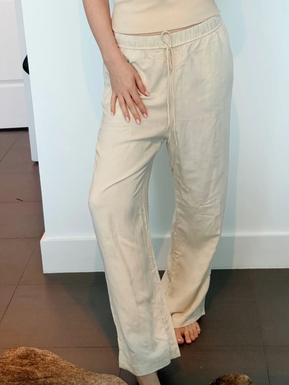 H&M Light Beige Linen-Blend Relaxed Pants